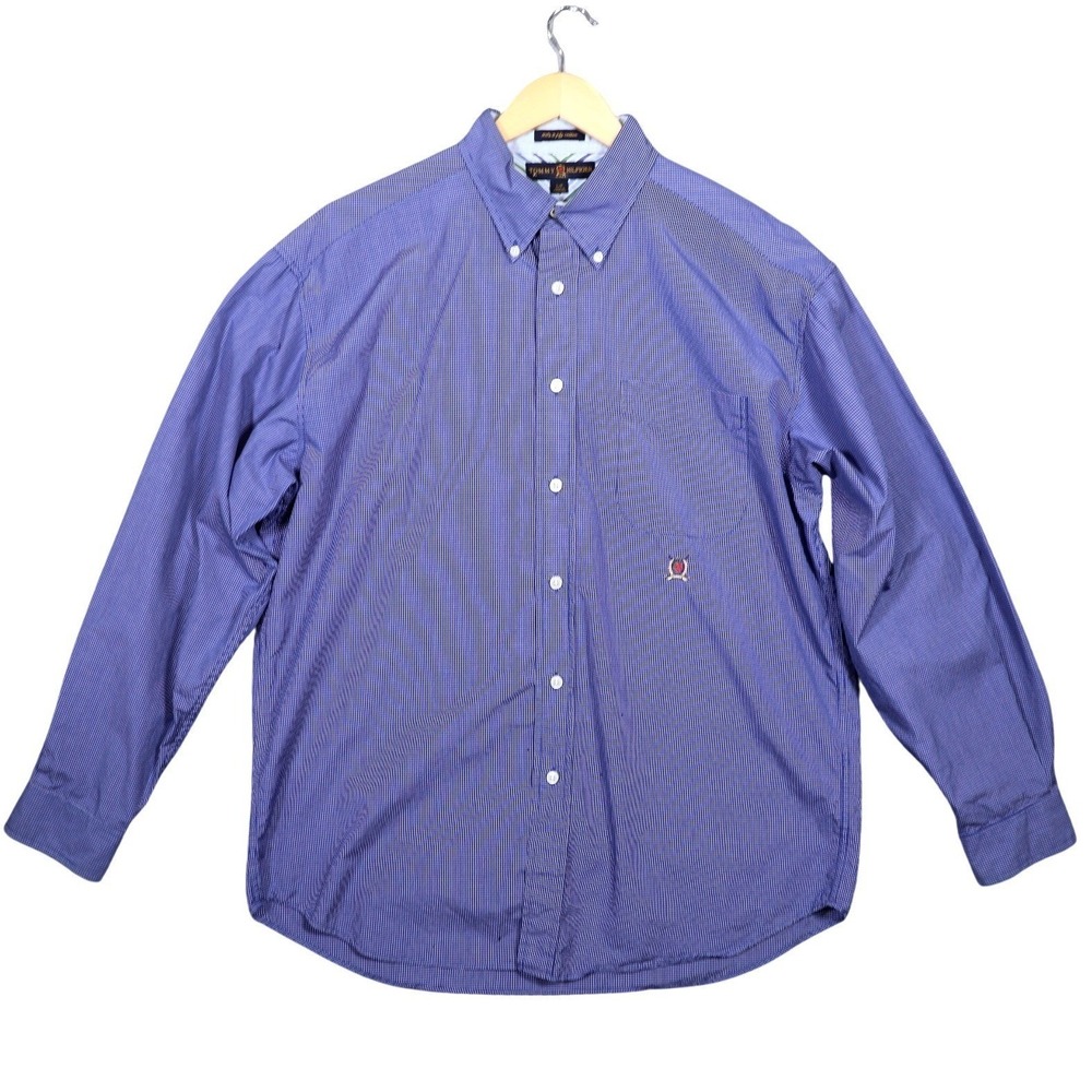 Tommy Hilfiger Golf Mens Button Down Shirt Long Sleeve Blue Gingham Size Large